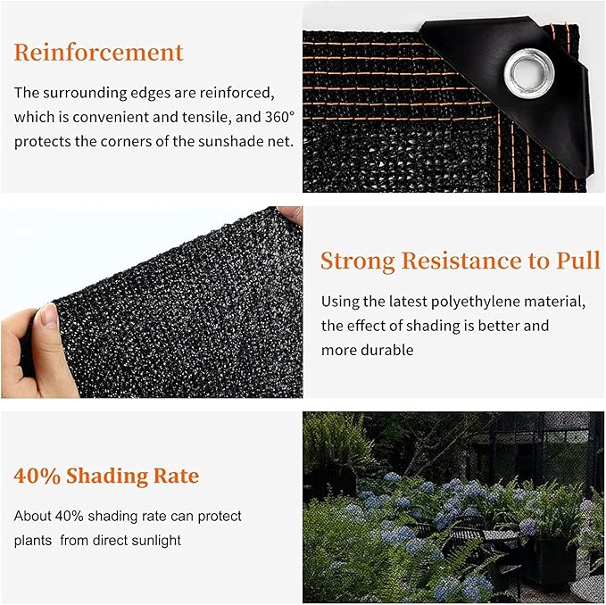 40% Shade Cloth 10 x20 FT Garden Shade Cloth Cover with Reinforced Grommets Durable Sun Shade net Heat Protection for Vegetables Plants Canopy Patio Greenhouse Chicken Coop Porch