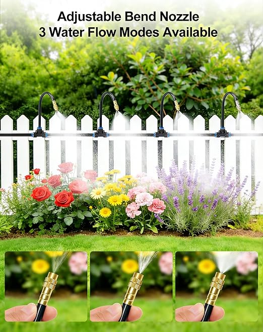 360° Adjustable Drip Irrigation System - 100 FT Garden Watering System with 16 Nozzles, Raised Bed Sprinkler Irrigation System, Garden Mister for Yard, Lawn, Plants, 5/16" Tubing
