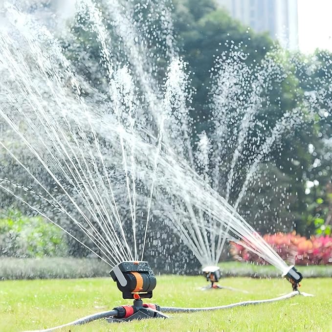 2026 Upgraded 16-Nozzle Oscillating Sprinkler with Dual-Zone Sprinkler Water Timer, 360° 16-Hole Automatic Rocking Sprinkler, Turbo Orbit Mist Sprinklers System for Garden (A No Timer)