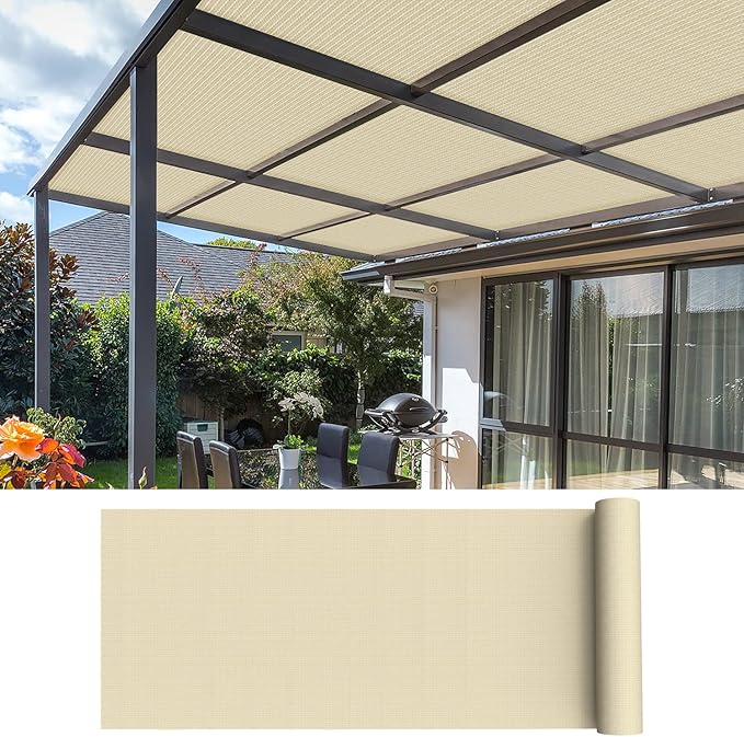 ECOOPTS 6'x248' Sun Shade Roll, Sun Shade UV Blockage Cover for Outdoor Backyard Patio Pergola Greenhouse Plants (Beige)