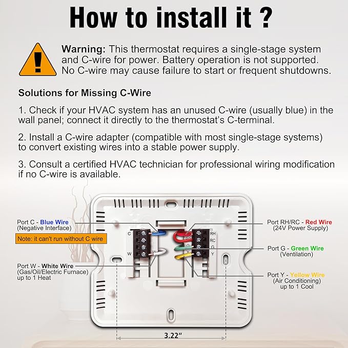 Heagstat WiFi Thermostats for Home Single-Stage 1Heat/ 1Cool, APP Remote Control, 7-Day or 0-Day Programmable. (C-Wire Required)