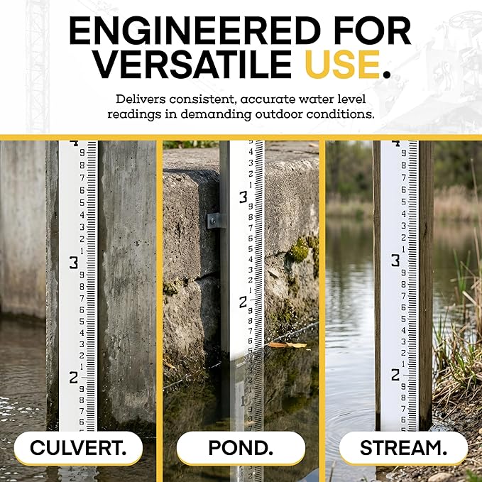 AdirPro 4" Wide Stream Gauge - Heavy Duty Staff Gauge - All Weather Gauge - Water Depth Gauge - Flow Meters - Graduated in Feet/Inches (4-8')