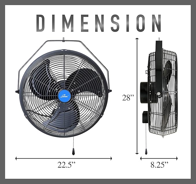 iLiving 18" Wall Mounted Fan - 6360 CFM, 3-Speed, Industrial Grade, Commercial/Residential, Weatherproof Outdoor/Indoor Fan for Garage, Patio, Workshop, Greenhouse | UL Listed, Mist Kit Compatible