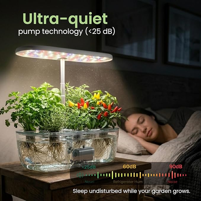 Nouri Hydroponics Growing System, 12 pod Smart Indoor Herb Garden Kit with LED Grow Lights, Hydroponic Herb Garden Indoor for Plant Lovers, Gardeners, Kitchen, Tomato Seeds Included