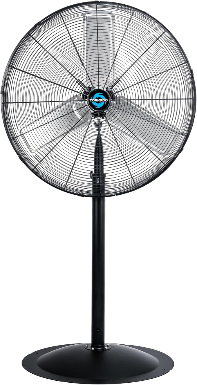 Tornado 30 Inch High Velocity Pedestal Fan, 8850 CFM Industrial Metal Stand Fan, Non-Oscillating, 3 Speed, 10 FT Power Cord, UL Safety Listed for Commercial & Warehouse Use