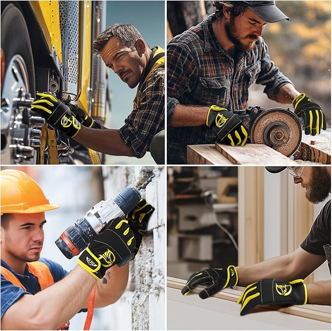 DLY Heavy Duty Work Gloves, Impact Protection Mechanic Gloves, Synthetic Leather Work Gloves, Touchscreen Capable
