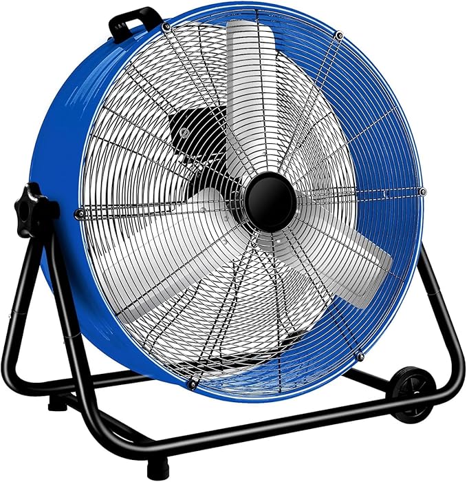WARMLREC 24" Industrial Floor Fan, 8900 CFM High Velocity Drum Fan with 3 Speeds, Portable Heavy Duty Industrial Fan for Warehouse, Workshop, Factory, Commercial, Residential and Greenhouse Blue