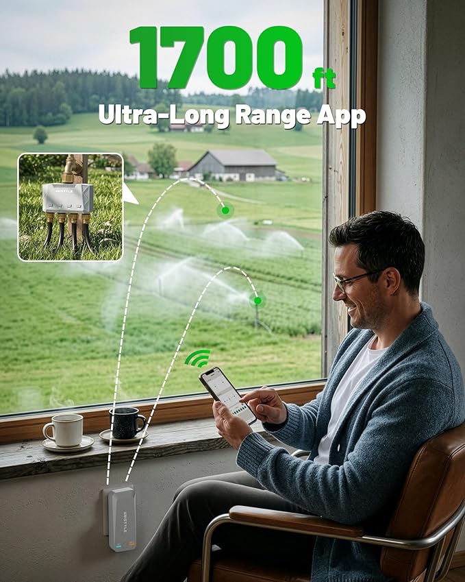 [All-New 2027] 1700FT WiFi 4 Zone Water Timer for Garden Hose with Brass Inlet, Unistyle Smart Sprinkler Controller Compatible Alexa & Google Voice, WiFi Hose Timer, Auto Manual Modes for Garden Lawn