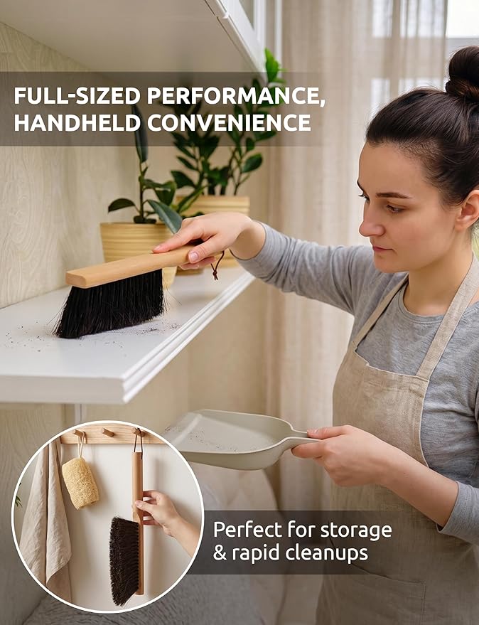 Takavu Multi-Purpose Counter Brush with Solid Wood Handle, Natural Horsehair Bristles for Gentle Dusting of Furniture, Drafting, Patio, Fireplace Cleaning, Shop Brush, Woodworking Tool & Accessories