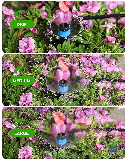 36Pack Drip Irrigation Parts, Quick Connect 1/4" Adjustable 360° Emitter Sprinklers with 6" Stake, Easy-Clean for Garden & Farm Irrigation Systems