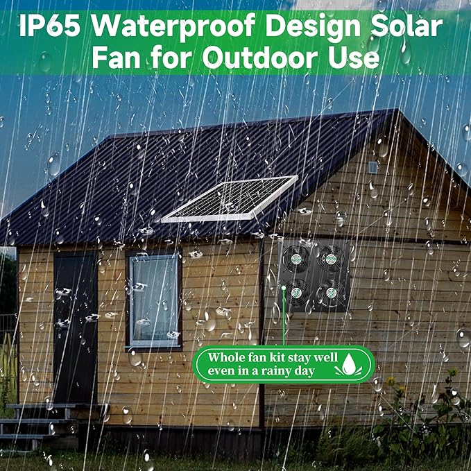 blessny 25W Solar 4 Fan Kit for Outdoor Greenhouse, Solar Powered Vent Exhaust Ventilation Fan for Chicken Coop, Shed Air Circulation, 14.7 Ft Long Cord with IP65 Weatherproof Rate