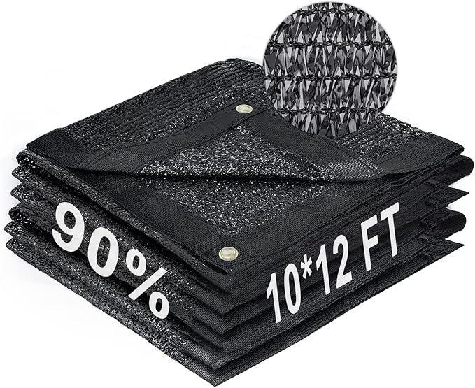 LOVE STORY 10x12FT 90% Black Garden Shade Cloth, Sun Shade Cover Net Mesh Tarp with Grommets, Sunblock Net for Garden,Greenhouse,Plants and Patio