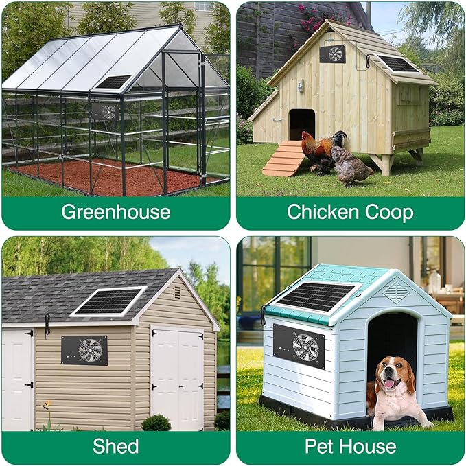 Solar Powered Fan with Timer & 15000mAh Battery, 25W Efficient Solar Exhaust Intake Fan, 3500 RPM High-Speed Waterproof Ventilation Fans for Chicken Coops, Greenhouses, Pet Houses, Sheds & Windows