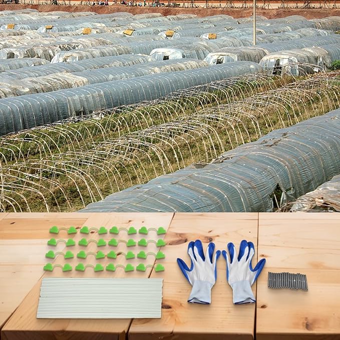 Fiberglass Greenhouse Plant Support Rings with Adjustable Height, Weather-Resistant Frame and Clips for Garden or Nursery Growth Stability, 62-Piece Kit
