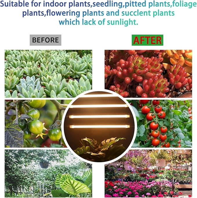Grow Light Two Heads, Strip Growing Lamp, Full Spectrum Plant Light Strips for Indoor Plants with Auto ON/Off Timer & 4 Dimmable Levels, Led Growth Lamp for Green House Hydroponics Succulent