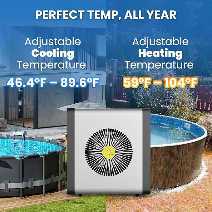 DoCred 17,060 BTU Swimming Pool Heat Pump, Electric Pool Heater for Above Ground Pool up to 5,000 Gallons, Ultra Quiet 29-45 dB, 5.5 COP, 115V, Heating and Cooling Pool Heater