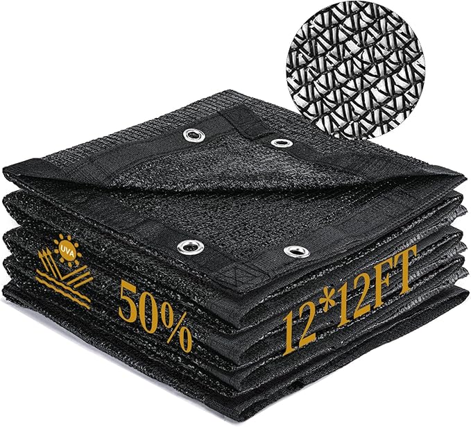 Winpull Garden 50% Shade Cloth, 12 x 12 FT Sun Shade Mesh Tarp with Reinforced Grommets, Durable HDPE Material Outdoor Shade Cloth for Plants, Greenhouse, Pergola and Backyard Patio Sunshade