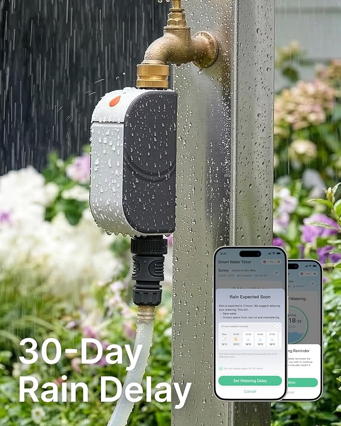 Smart Bluetooth Water Timer for Garden Hose, Heavy-Duty Brass Inlet Water Hose Timer Outdoor, Set & Forget Programmable Irrigation Controller with App, One-Button Manual Watering, IP65 Waterproof