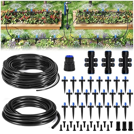 HIRALIY 140FT Quick Connect Garden Watering System with Adjustable Vortex Drippers, Saving Water Automatic Drip Irrigation Kit for Raised Bed and Plants Vegetable Garden