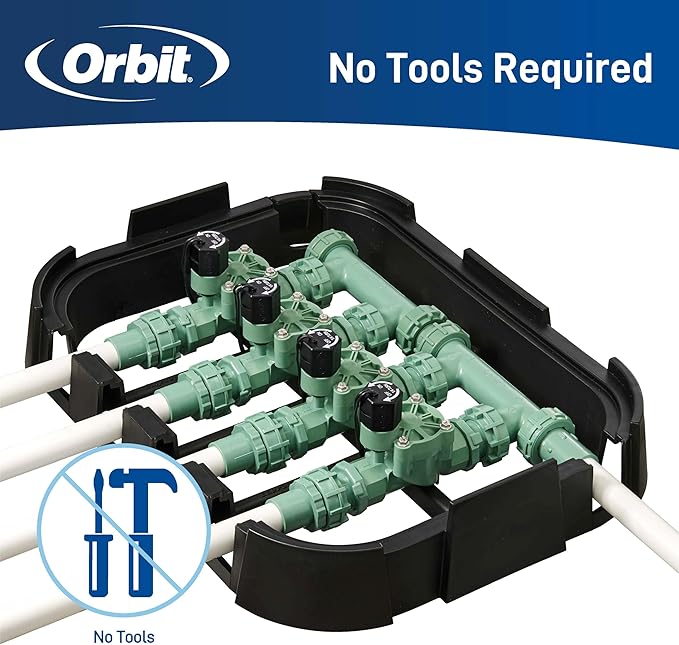 Orbit 57257 4-Valve Preassembled Sprinkler Manifold – Easy Install, Smart Controller Compatible, Works with PVC & Poly Pipe, Includes 4 in-Line Valves