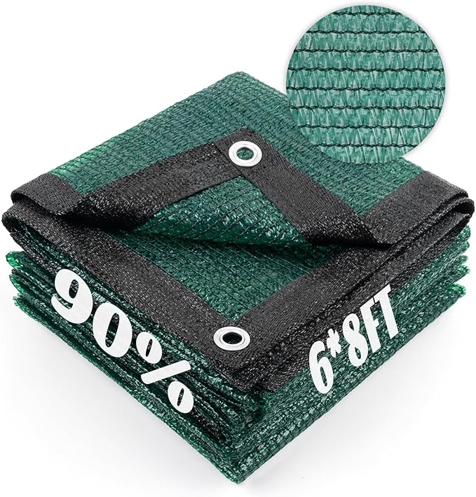 Cool Area 90% Sun Shade Cloth Mesh Tarp with Grommets for Plant Cover 6x8ft Patio Canopy Garden Pergola Greenhouse Car Barn Kennel Dark Green