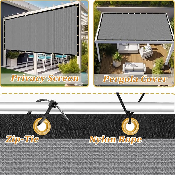 Shade&Beyond Customized Size 4' X 23' Shade Cloth with Grommets, 90% UV Protection UV Protection Mesh Tarp Sun Screens for Patio GN04, Light Gray