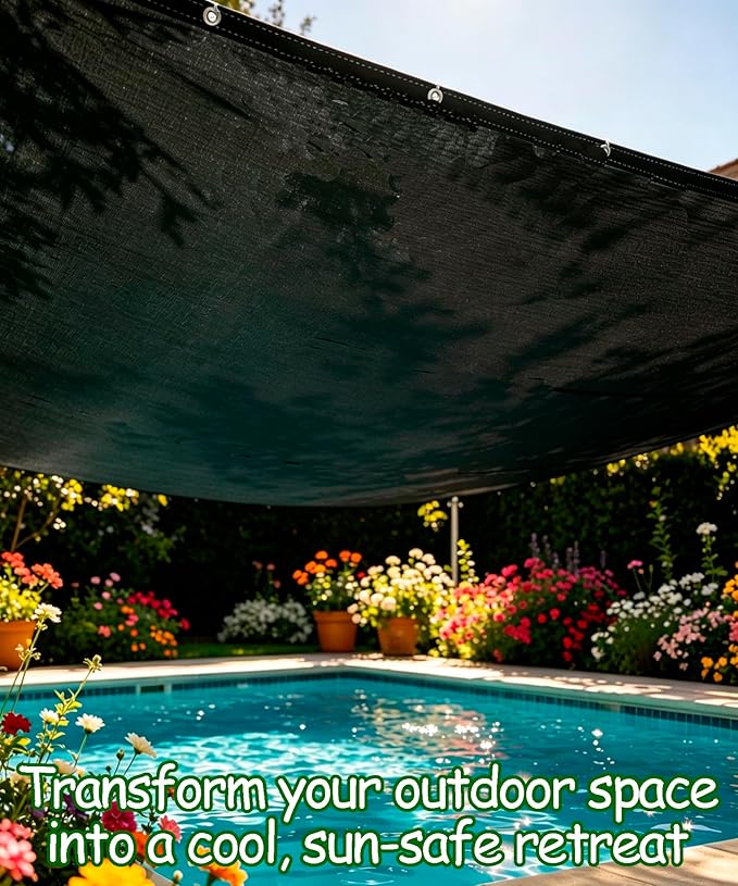 90% Black Shade Cloth 10ft x 8ft Heavy Duty Outdoor Mesh Tarp with Grommets，Sun Shade Canopy for Patio，Garden，Greenhouse，Chicken Coops，Plants Vegetables，Swimming Pool