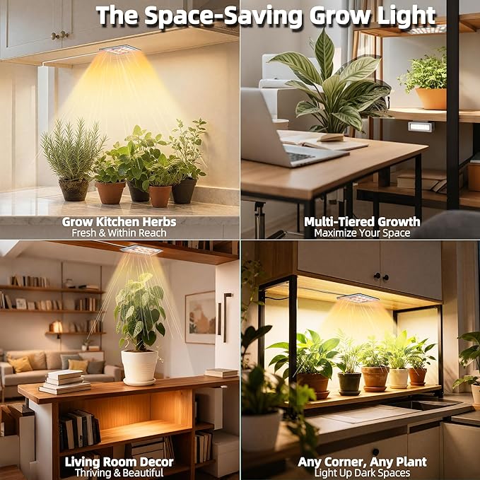 Under Shelf Grow Light, USB Powered Adhesive Stick On LED Under Cabinet Puck Light with Timer, Full Spectrum High PPFD Small Plant Light for Shelves, Indoor Plants, Terrarium, Display Case (3500K)