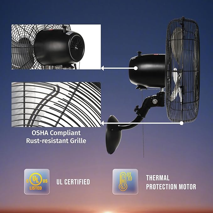 Tornado 2 Pack 16 Inch Pro Series Oscillating Wall Mount Fan -High Velocity Heavy Duty Metal Wall Mount Fan for Industrial, Commercial, Residential, and Greenhouse Use - UL Safety Listed