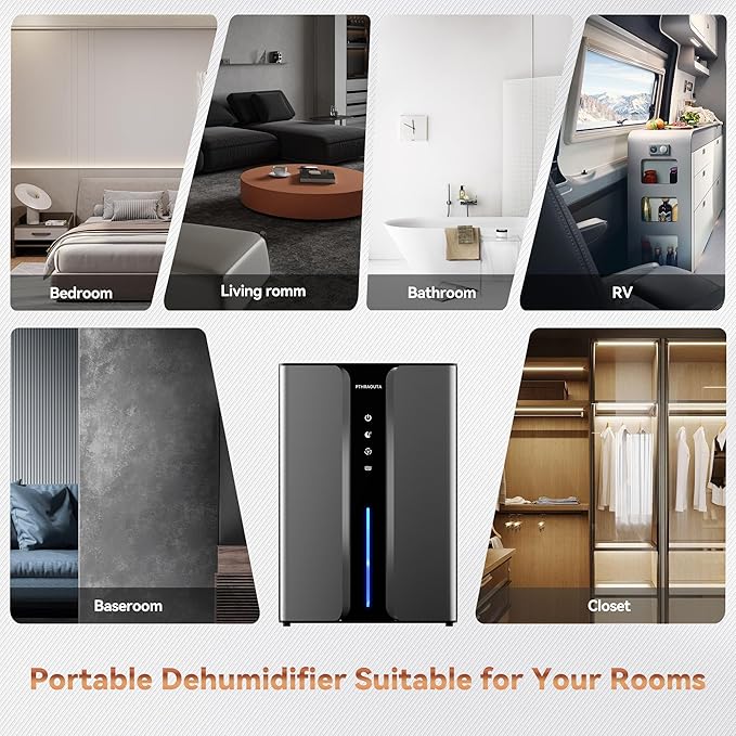 PTHRAOUTA Home Dehumidifier with Drain Hose, (950 sq.ft) 95oz Quiet dehumidifier for Bathroom Bedroom, with Air Reusable Filter Indoor deshumidificador for Basement RV Closet