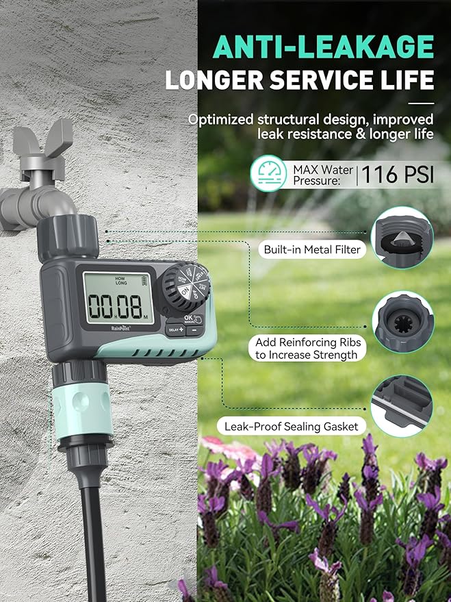 RAINPOINT Sprinkler Timer, Programmable Water Timer for Garden Hose, Outdoor Soaker Hose Timed with Rain Delay/Manual/Automatic Watering System, Digital Irrigation Timed for Yard, Lawn, 2 Pack