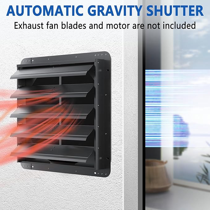 20 Inch Galvanized Sheet Spraying Automatic Exhaust Shutter Louver Vent (No Fan Blades and Motor) for Home Attics, Workshops, Barn, Greenhouse