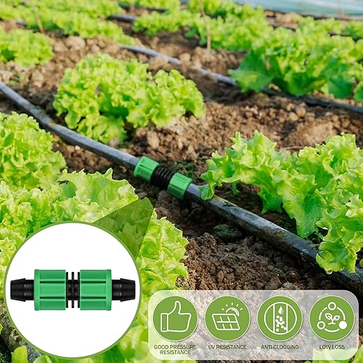 Tondiamo 50 Pcs Garden 5/8" Drip Irrigation Tape Tubing Fittings Kit Include Connector, Tee Coupling, Elbows, Tubing End Cap, On/Off Valve Barb for Most 16-17 mm Tubing Irrigation System(Green)