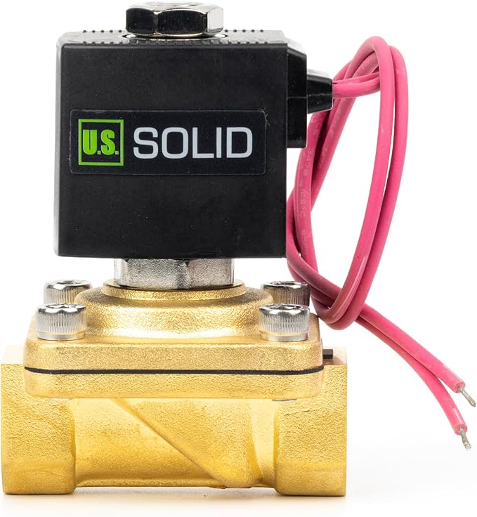 U.S. Solid 1/2" Brass Solenoid Valve - 110V AC Normally Closed Electric Solenoid Valve with Viton Seal, Lead Wire Type