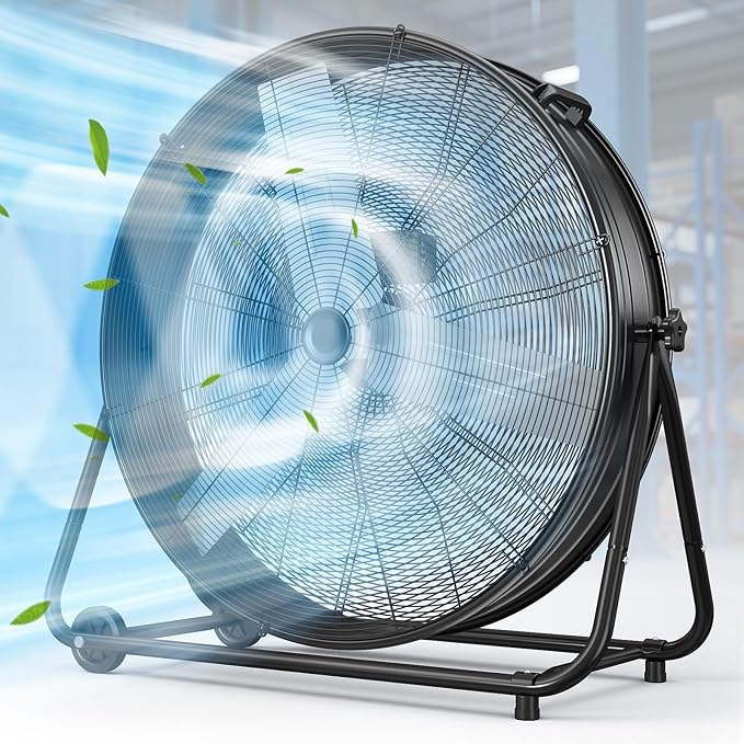 LifePlus 36" Industrial Drum Fan, 21800 CFM 600W High Velocity 3-Speed Heavy Duty Metal Air Circulator with 360° Tilt, Casters Handle for Warehouse Factory workshops Patios Garage, Black