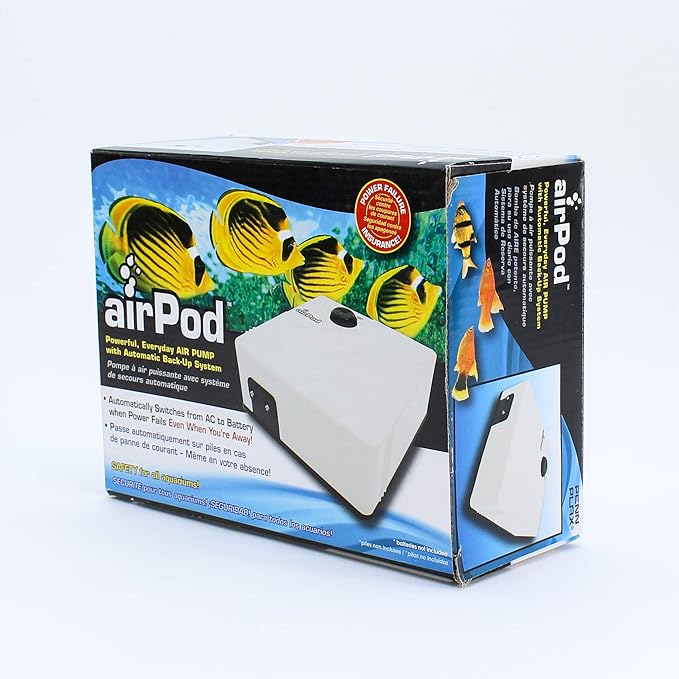 Penn-Plax Air Pod Aquarium Air Pump - for Power Outage Automatic Turn On - Ensures Fish Safety for Up to 55 Gallons, Model:APB1