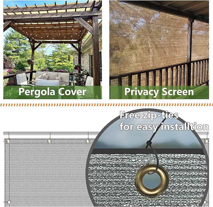 POYEE 90% 10x30ft Sun Shade Cloth for Outdoor Deck Backyard Patio Garden Pergola Cover Canopy Gray