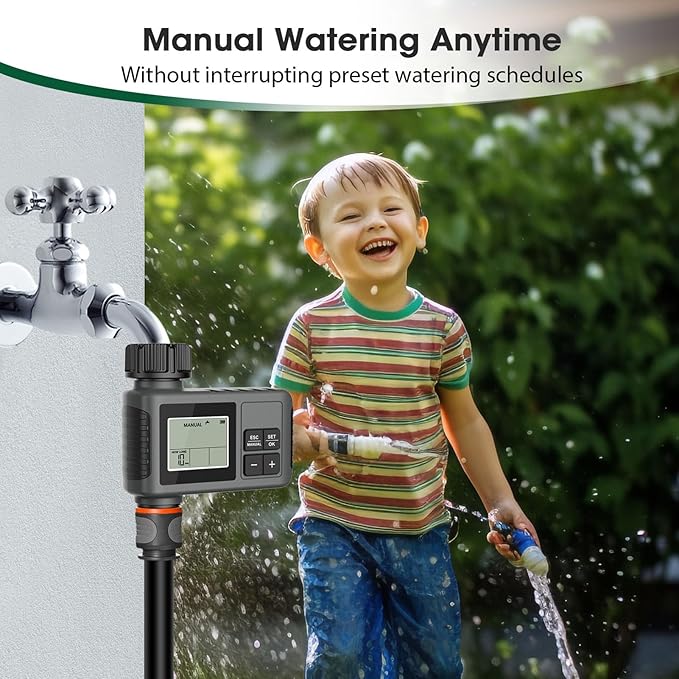 Naroote Programmable Hose Timer, Sprinkler Water Drip Irrigation System for Garden, Rain Delay Manual Watering with IPX5 Water Proof Construction, Large Screen Display
