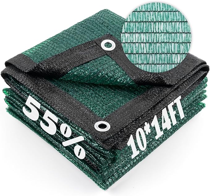 Cool Area 55% Sun Shade Cloth Mesh Tarp with Grommets for Plant Cover 10x14ft Patio Canopy Garden Pergola Greenhouse Car Barn Kennel Dark Green