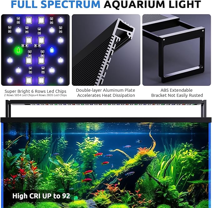 SEAOURA 24/7 LED Aquarium Light for 24-30 Inch Fish Tank, Auto On Off with Timer, 9 Colors, Adjustable Brightness, Daylight & Moonlight Mode, Full Spectrum Fish Tank Light for Plants