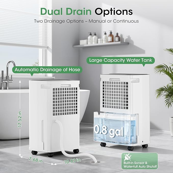 2500 sq.ft Dehumidifier for Basement, Smart APP WiFi Control,35 Pint Dehumidifiers for Home with Drain Hose, 24H Timer & Child Lock, Quiet & Eco, Ideal for Large Rooms, Bathroom, Bedroom，Pure white