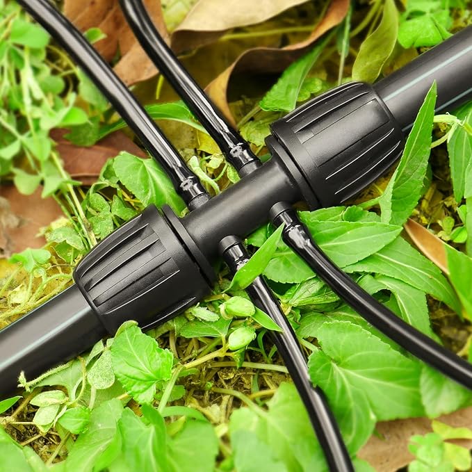 Gardrip Drip Irrigation Fittings for 1/2 Inch to 1/4 Inch Tubing Reducing Tee：1/2" (1/2" ID x 0.65" OD) to 1/4" Anti-Drop Locked Nut Barbed Reducer 6 Way Tee Connectors (12 Pack)