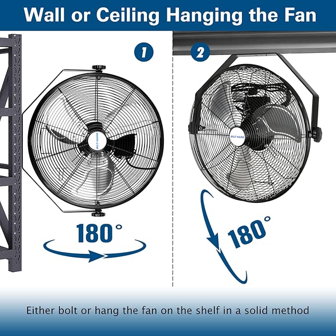 BILT HARD 4300 CFM 18 in. Industrial Wall Mount Fan, 3-Speeds High Velocity Wall Fan with Sealed Motor, Heavy Duty Metal Barn Fans for Garage, Commercial, Greenhouse, Warehouse, Shop Use
