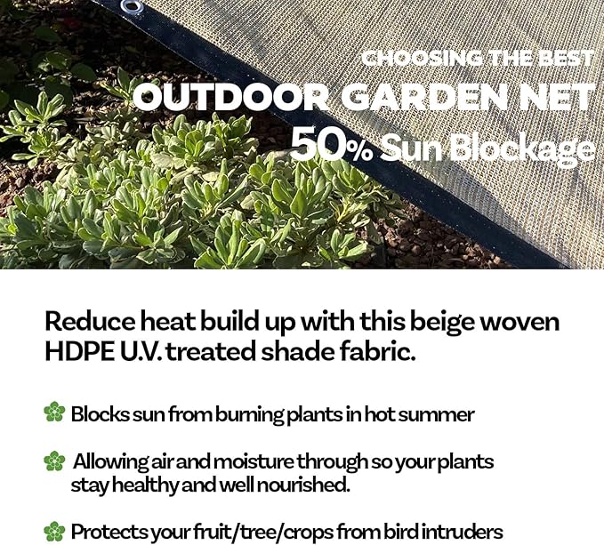 HDPE 50% Sun Block Plant Shade - Garden Shade Cloth Netting Mesh - Beige (4' x 10')