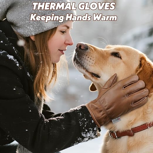 DLY Winter Work Gloves for Men, Insulated, Puncture and Abrasion Resistant, Cowhide Leather with Warm Thinsulate Lining for Cold Weather, Medium, Brown, New