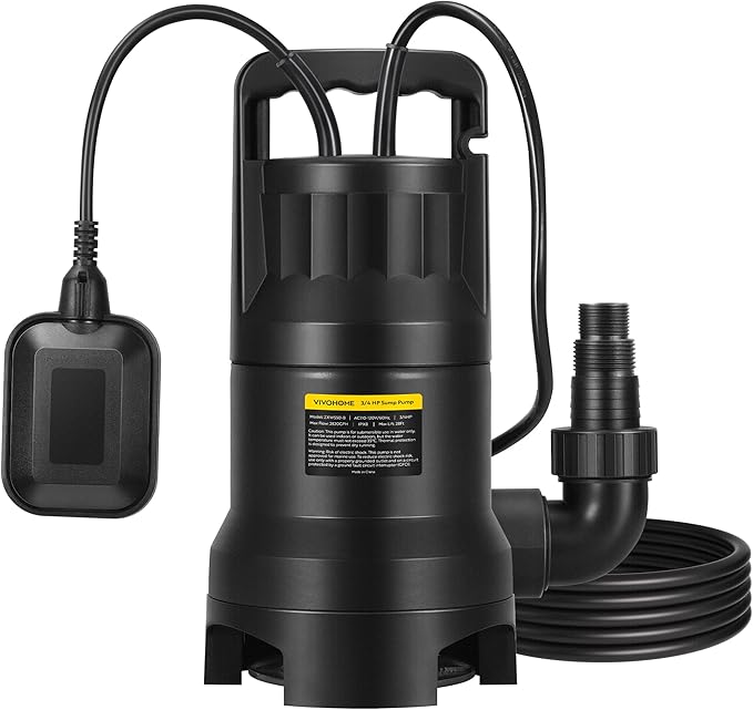 VIVOHOME 3/4 HP 2820 GPH Submersible Sump Pump with Float Switch, Utility Pump for Basement Garden Pond Pool Tub