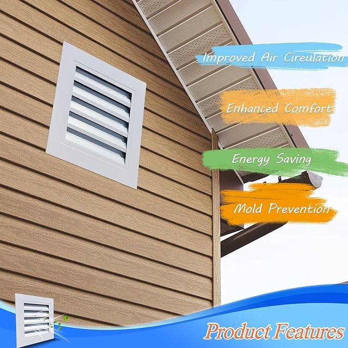 Gable Vent with Screen - 12" X 12" Aluminum Attic Vent Square Louvered Vent Cover - White Paintable Wall Vent Systems for Houses, Attic, Shed, Door, Shipping Container,Vent Opening: 10" X 10"