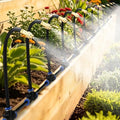 49ft Drip Irrigation System - Includes 15pcs 360° Adjustable Copper Nozzles, 5/16" PE Tubing, 1/2" & 3/4" Faucet Adapters, Automatic Garden Watering Sprinkler System Kit for Raised Bed Plants Lawn