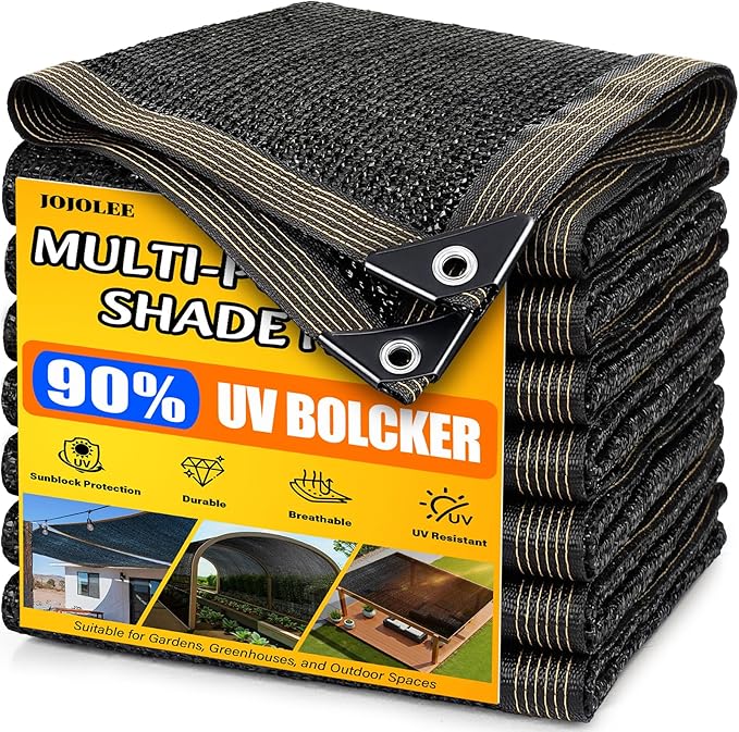 JOJOLEE 90% Sun Shade Cloth, 20x20FT Shade Net Mesh Tarp with Grommets, Black Sunblock Cover for Outdoor Patio Plants, Pergola, Greenhouse, Chicken Coop, Backyard, Balcony