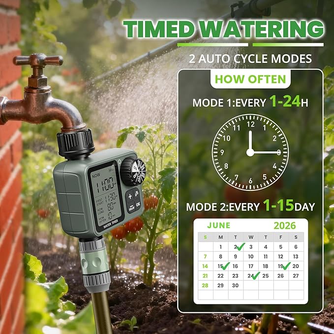 Water Timer for Garden Hose Sprinkler Timer with Rain Delay/Manual/Automatic Mode Hose Timers for Watering Drip Irrigation System for Lawn Yard Garden, Daily and Holiday Outings
